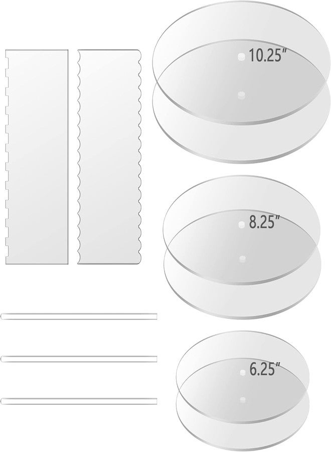 AAIGLOBAL Cake Disk Set, 3-Piece (6.25", 8.25", 10.25"), with Comb Scrapers, Dowel Rods - Image 1