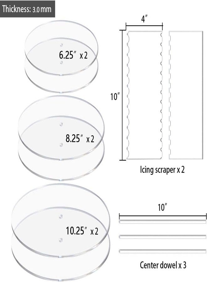 AAIGLOBAL Cake Disk Set, 3-Piece (6.25", 8.25", 10.25"), with Comb Scrapers, Dowel Rods - Image 2