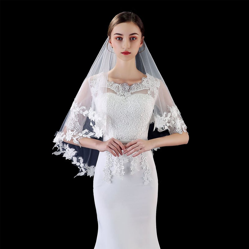 Double Edging Ribbon Fashion Short paragraph Mantilla Wedding Marry Headdress Accessories Bridal Wedding Veil With Comb(Beige) - Image 5