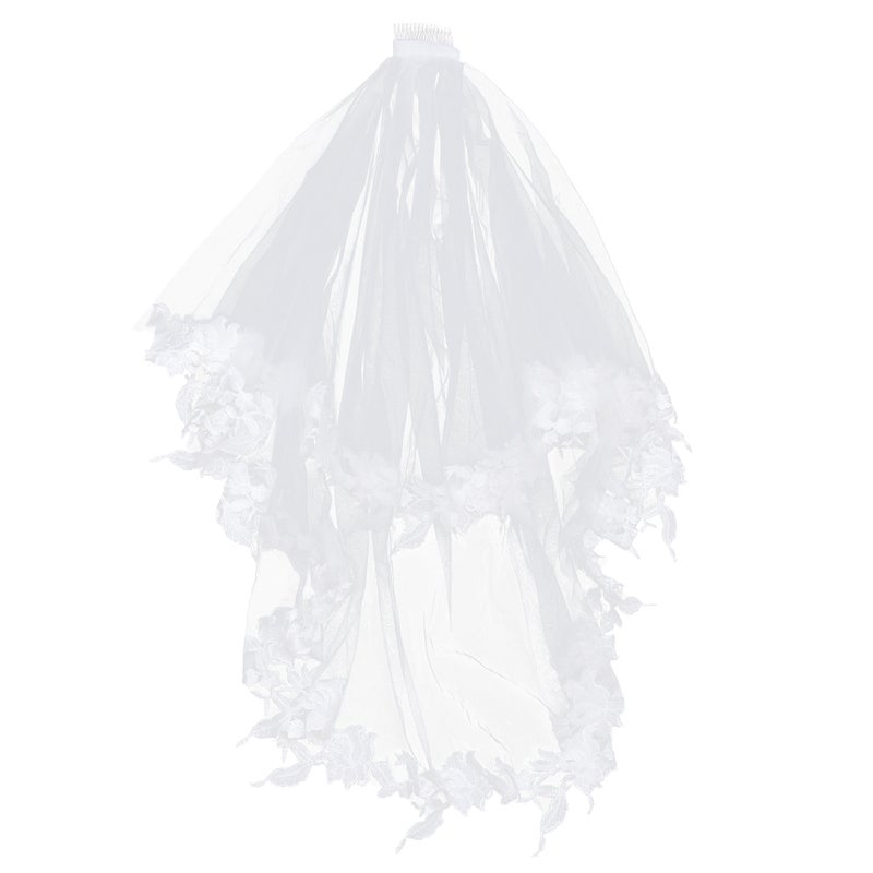 Double Edging Ribbon Fashion Short paragraph Mantilla Wedding Marry Headdress Accessories Bridal Wedding Veil With Comb(Beige) - Image 4