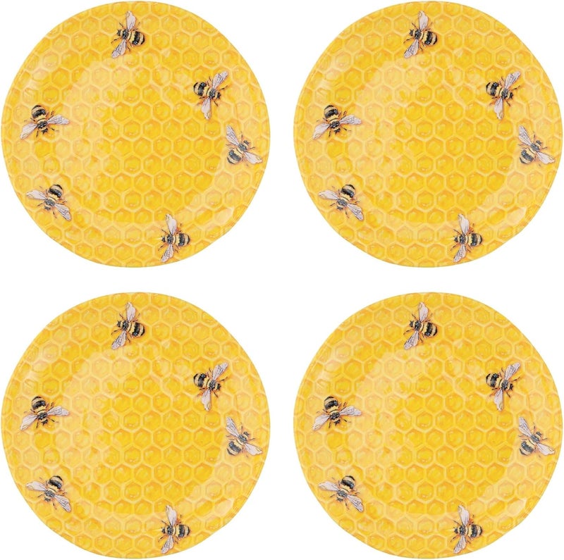 UPware Beehive Melamine Round Dessert Plates Small Serving Plates for Appetizer Snacks and Side Dishes Yellow 6 Inch Set of 4 - Image 1