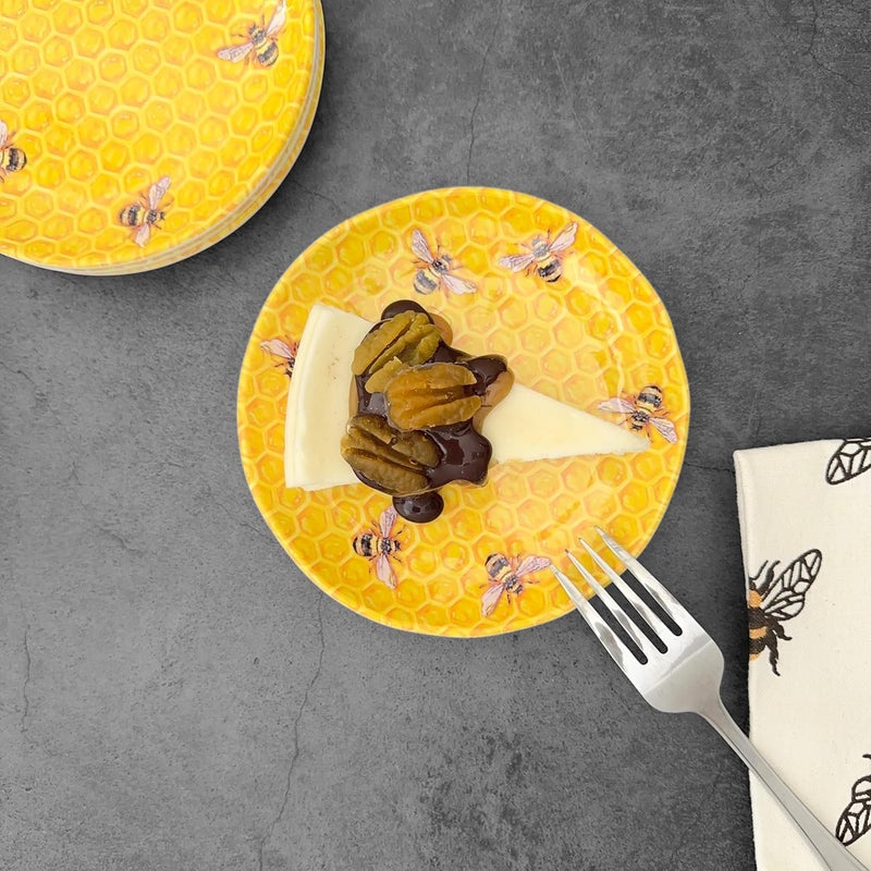 UPware Beehive Melamine Round Dessert Plates Small Serving Plates for Appetizer Snacks and Side Dishes Yellow 6 Inch Set of 4 - Image 4
