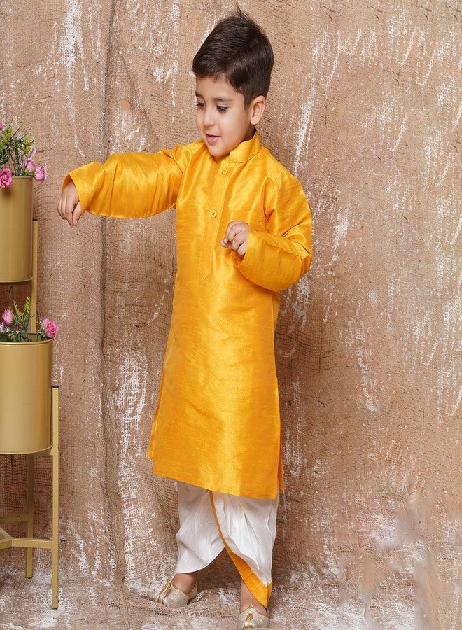 AJ DEZINES Kids Solid Silk Blend Dhoti Kurta Set For Boys (Yellow, 12-18 Months) - Image 5
