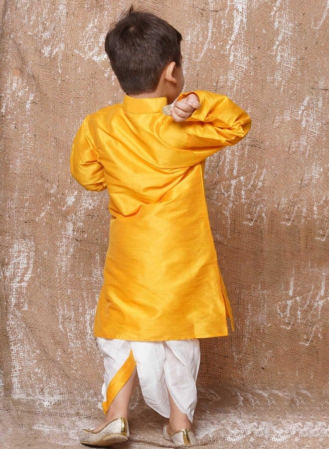 AJ DEZINES Kids Solid Silk Blend Dhoti Kurta Set For Boys (Yellow, 12-18 Months) - Image 4