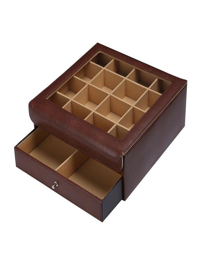 essart Faux Leather Double Layer Jewellery Organizer Box – 16 Slots for Rings & Earrings, 4 Compartments for Bangles & Watches - Image 5