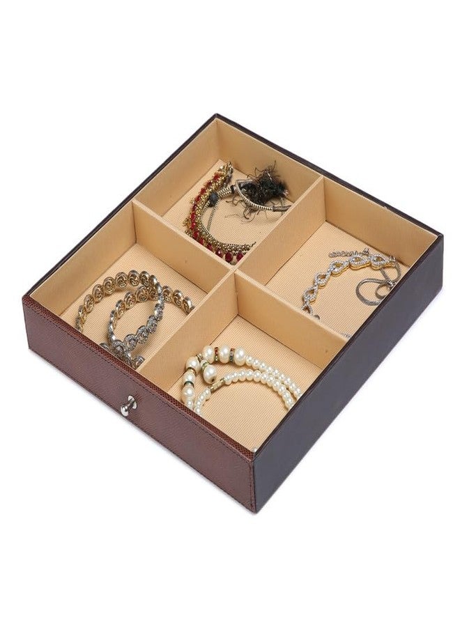 essart Faux Leather Double Layer Jewellery Organizer Box – 16 Slots for Rings & Earrings, 4 Compartments for Bangles & Watches - Image 3