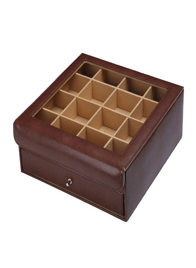 essart Faux Leather Double Layer Jewellery Organizer Box – 16 Slots for Rings & Earrings, 4 Compartments for Bangles & Watches - Image 2
