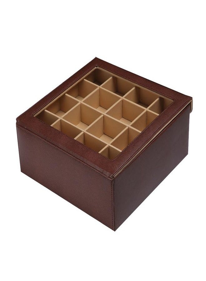 essart Faux Leather Double Layer Jewellery Organizer Box – 16 Slots for Rings & Earrings, 4 Compartments for Bangles & Watches - Image 4