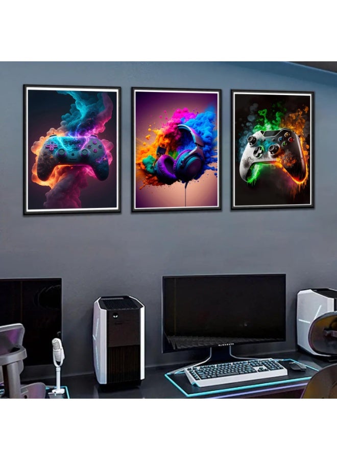 KISSUN Gaming Room Decor Wall Art, Video Theme Canvas Posters for Teen Boys Room, Unframed 16x24in Set of 3 - Image 2