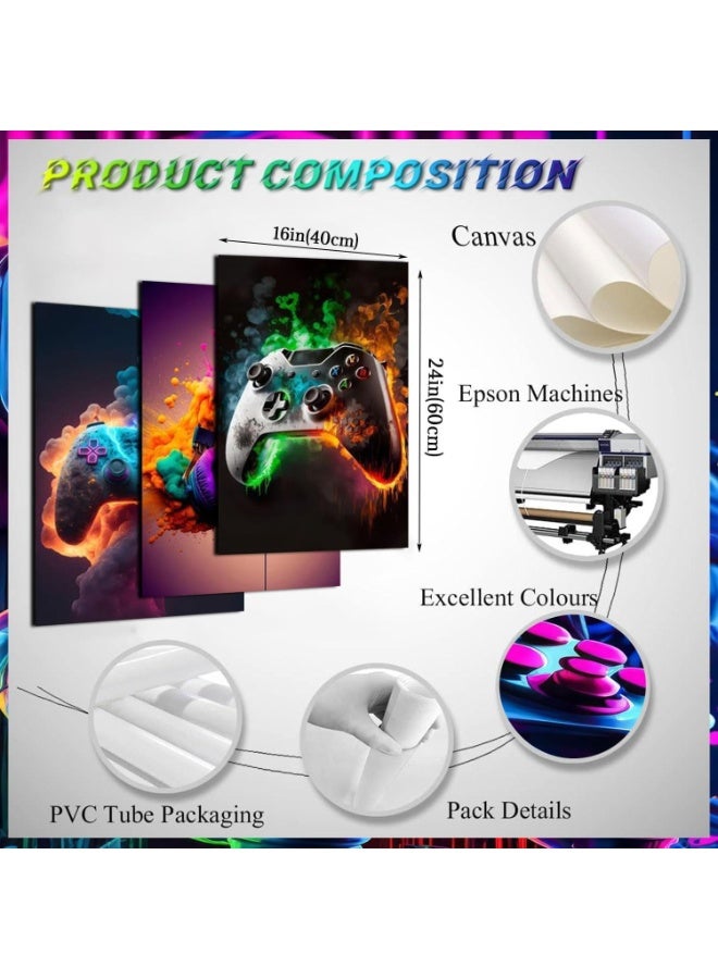 KISSUN Gaming Room Decor Wall Art, Video Theme Canvas Posters for Teen Boys Room, Unframed 16x24in Set of 3 - Image 3