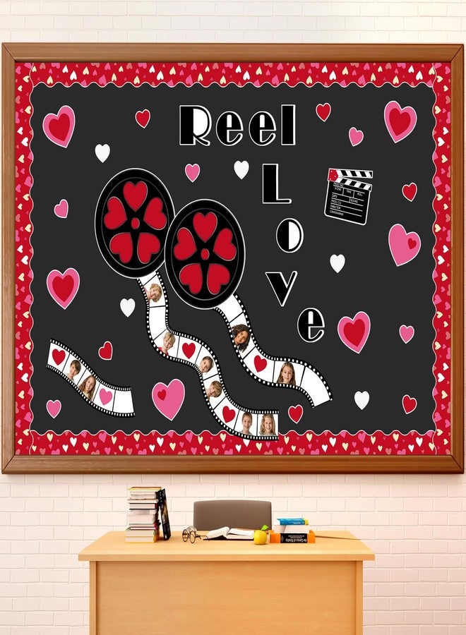 Epakh Valentine's Day Bulletin Board Set Romantic Heart Classroom Decorations Valentines Theme Paper Cutouts for Sweet Day Birthday Wedding Anniversary Party Decor(Reel Love) - Image 1