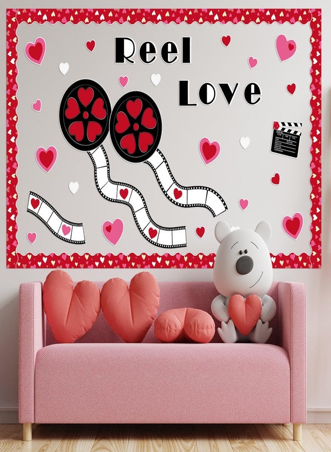 Epakh Valentine's Day Bulletin Board Set Romantic Heart Classroom Decorations Valentines Theme Paper Cutouts for Sweet Day Birthday Wedding Anniversary Party Decor(Reel Love) - Image 4