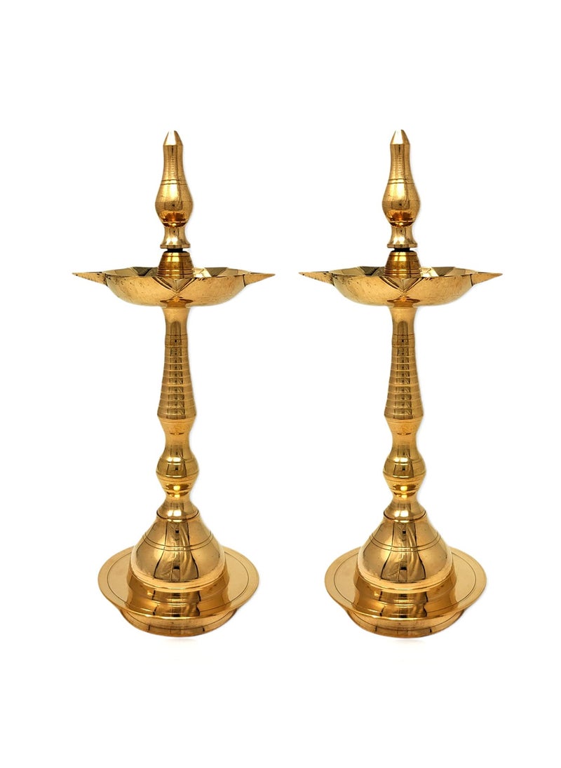 A & S VENTURES AS VENTURES Brass Fancy Kerala Akhand Diya Oil Lamp StandKuthu Vilakku Set of 2 for Puja Home Decoration Items Temple Festival Gifts Indian Puja Articles Decor Size 10 Inch Golden2pc  - Image 1
