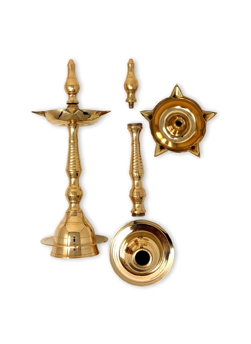 A & S VENTURES AS VENTURES Brass Fancy Kerala Akhand Diya Oil Lamp StandKuthu Vilakku Set of 2 for Puja Home Decoration Items Temple Festival Gifts Indian Puja Articles Decor Size 10 Inch Golden2pc  - Image 3