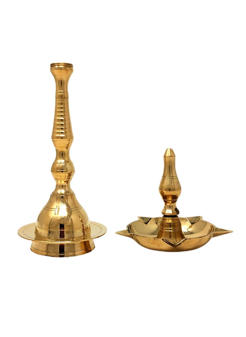 A & S VENTURES AS VENTURES Brass Fancy Kerala Akhand Diya Oil Lamp StandKuthu Vilakku Set of 2 for Puja Home Decoration Items Temple Festival Gifts Indian Puja Articles Decor Size 10 Inch Golden2pc  - Image 2