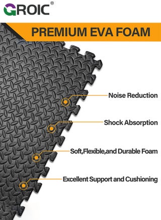 16 Pack Puzzle Exercise Floor Mat, EVA Foam Mats with Interlocking Floor Tiles, 12'' x 12'' Foam Gym Mat, Protective Flooring Mats Interlocking for Home and Gym Equipment(Black) - view 4