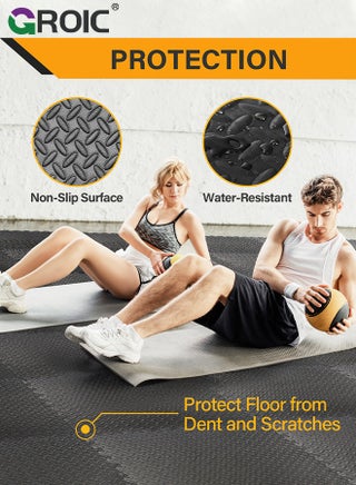 16 Pack Puzzle Exercise Floor Mat, EVA Foam Mats with Interlocking Floor Tiles, 12'' x 12'' Foam Gym Mat, Protective Flooring Mats Interlocking for Home and Gym Equipment(Black) - view 2