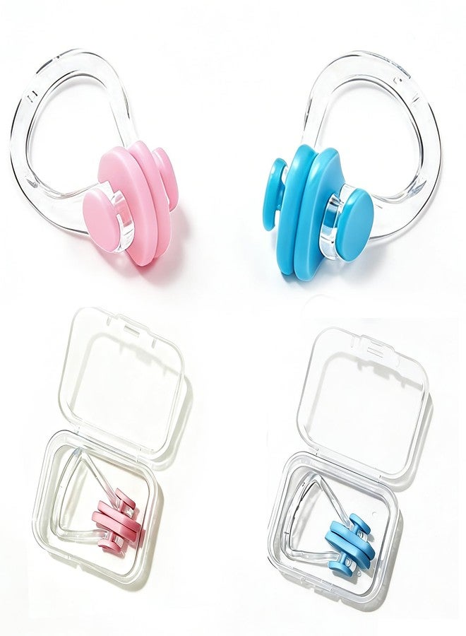 IVICOO 2-Pack Silicone Nose Plugs for Swimming, Waterproof Comfortable Nose Clips for Kids and Adults, Blue & Pink - Image 1