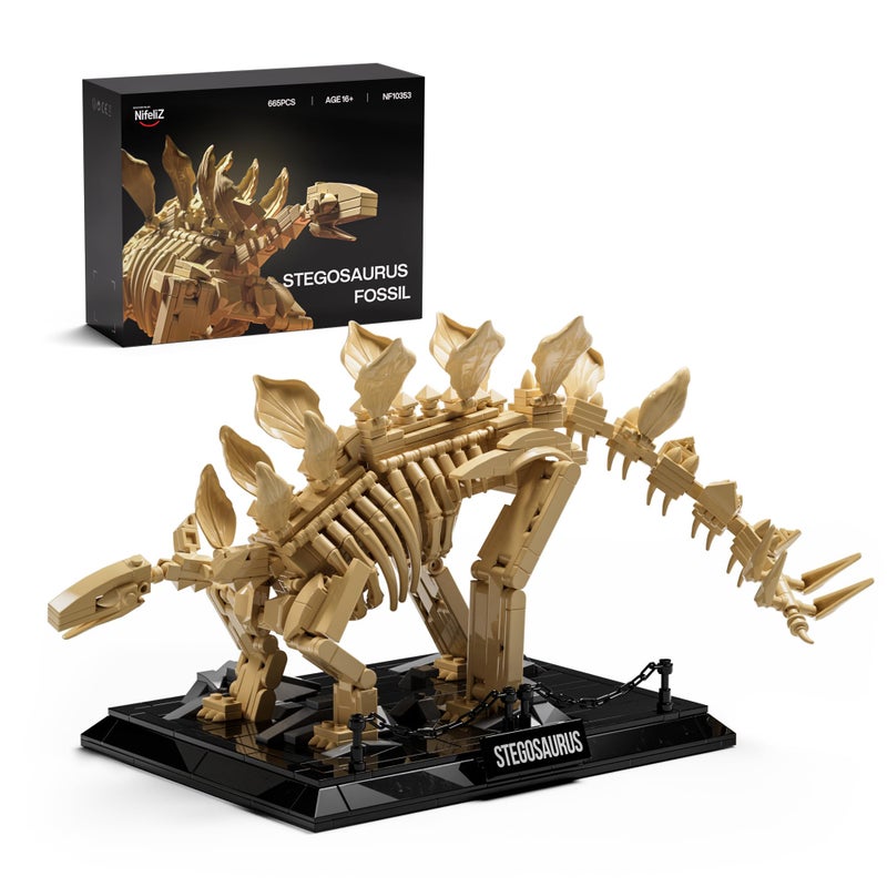 Nifeliz Stegosaurus Fossils Model Set, Dinosaur Skeleton Building Set with Display Base for Adults, Ideal Gift for Enthusiasts and Collectors (665 PCS, NF10353) - Image 1