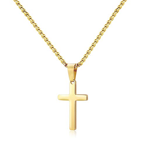M MOOHAM Gold Cross Necklace for Mens Teen Boy Gifts - Gold Cross Chain Cross Pendant for Men 18 Inch Jewelry for Men - Image 1