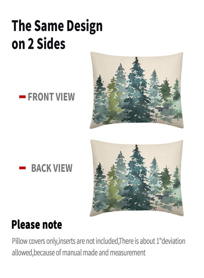 aportt Watercolor Blue Green Tree Lumbar Pillow Covers 12X20 in Set of 2 Nature Themed Christmas Rectangular Pillow Cases Rustic Forest Pillowcase Home Decor for Living Room Couch Patio Sofa Porch Outdoor - Image 4