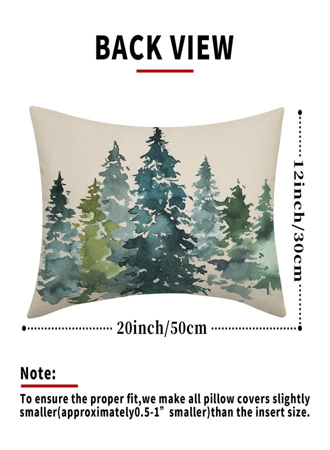 aportt Watercolor Blue Green Tree Lumbar Pillow Covers 12X20 in Set of 2 Nature Themed Christmas Rectangular Pillow Cases Rustic Forest Pillowcase Home Decor for Living Room Couch Patio Sofa Porch Outdoor - Image 3