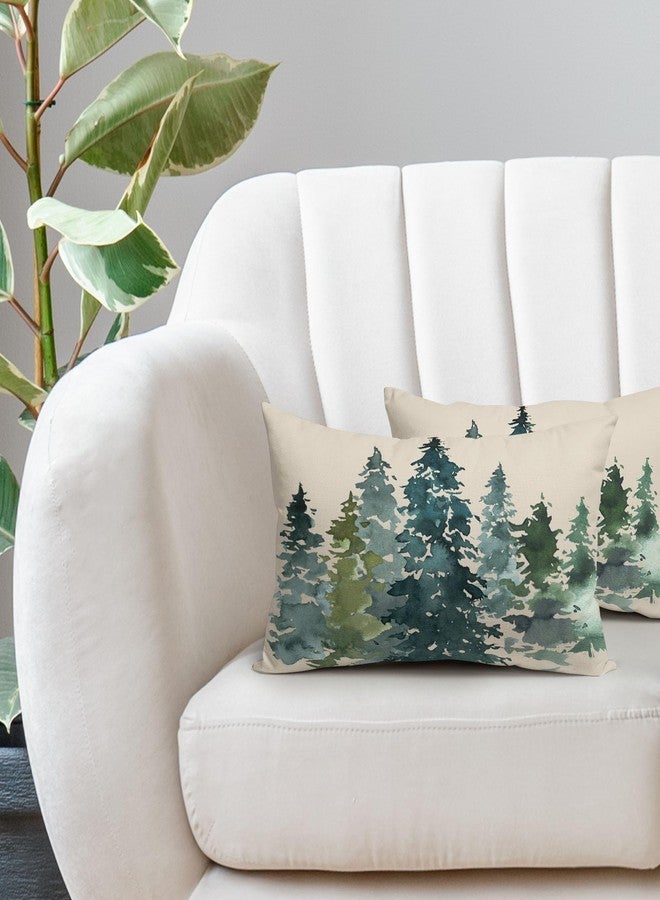 aportt Watercolor Blue Green Tree Lumbar Pillow Covers 12X20 in Set of 2 Nature Themed Christmas Rectangular Pillow Cases Rustic Forest Pillowcase Home Decor for Living Room Couch Patio Sofa Porch Outdoor - Image 5