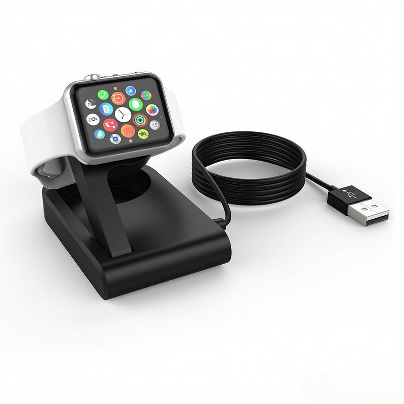 MFi Certified Foldable Magnetic Charging Dock Holder Stand for 38mm/42mm Apple Watch Series 3/Series 2/Series 1 3ft Integrated USB Cable Adjustable Viewing Angle Compatible with Nightstand Mode Scratch Black - Image 5