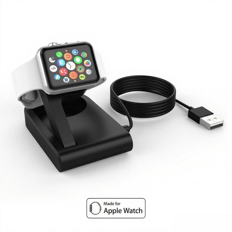 MFi Certified Foldable Magnetic Charging Dock Holder Stand for 38mm/42mm Apple Watch Series 3/Series 2/Series 1 3ft Integrated USB Cable Adjustable Viewing Angle Compatible with Nightstand Mode Scratch Black - Image 1