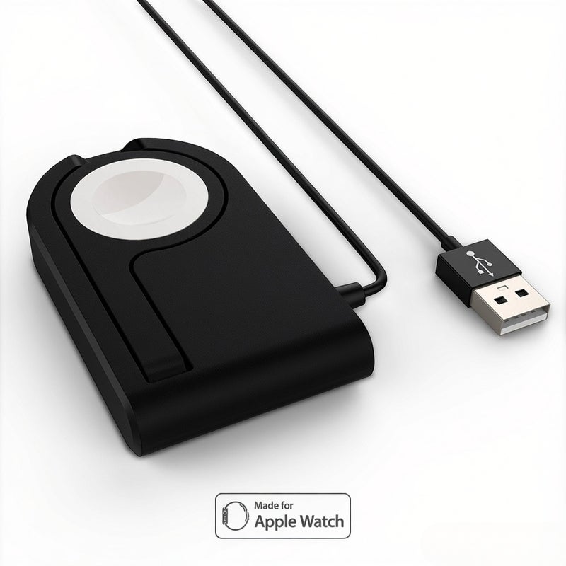 MFi Certified Foldable Magnetic Charging Dock Holder Stand for 38mm/42mm Apple Watch Series 3/Series 2/Series 1 3ft Integrated USB Cable Adjustable Viewing Angle Compatible with Nightstand Mode Scratch Black - Image 3
