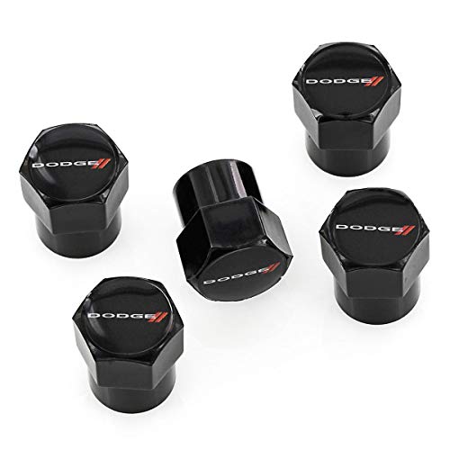 Dodge إطار ترخيص شركة دودج مع شعار بتشطيب أسود من بلاستيك ABS وأغطية صمامات الإطارات