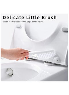 Hihonor Toilet Brush and Holder Set, 2 in1 Non-Slip Handle Soft Flexible Flat Head Bristles Silicone Toilet Brush, Drawer Type Quick Drying Base, Crevices Brush, Compact Toilet Bowl Brush Set (White)  - Image 3