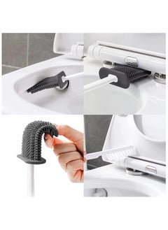 Hihonor Toilet Brush and Holder Set, 2 in1 Non-Slip Handle Soft Flexible Flat Head Bristles Silicone Toilet Brush, Drawer Type Quick Drying Base, Crevices Brush, Compact Toilet Bowl Brush Set (White)  - Image 5