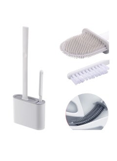 Hihonor Toilet Brush and Holder Set, 2 in1 Non-Slip Handle Soft Flexible Flat Head Bristles Silicone Toilet Brush, Drawer Type Quick Drying Base, Crevices Brush, Compact Toilet Bowl Brush Set (White)  - Image 1