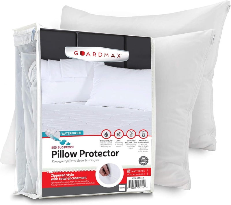 جارد ماكس واقي وسادة رمي Guardmax مع سحاب - 18 × 18 - 2 حزمة من أغطية وسادة مقاوم للماء وأخطاء الفراش - حماية أغطية أغطية من عث الغبار المسببة للحساسية وآثار السرير والانسكابات السائلة  - Image 1