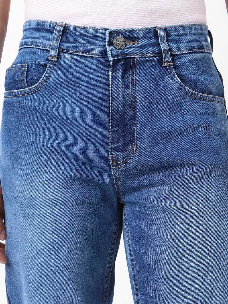 Urbano Fashion  Urbano Fashion Men's Blue Straight Fit Washed Jeans Stretchable  | Best Price UAE