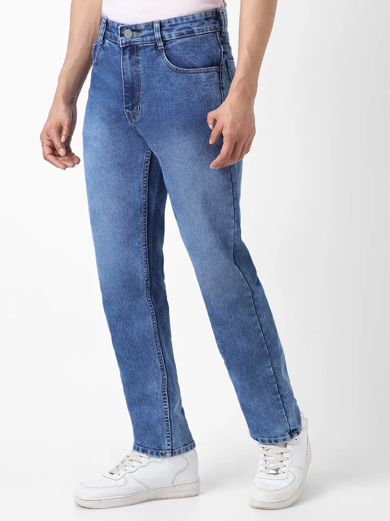 Urbano Fashion  Urbano Fashion Men's Blue Straight Fit Washed Jeans Stretchable  | Best Price UAE