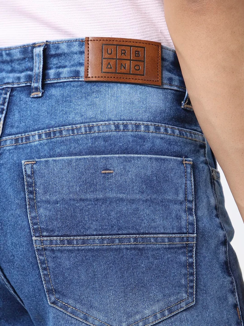 Urbano Fashion  Urbano Fashion Men's Blue Straight Fit Washed Jeans Stretchable  | Best Price UAE