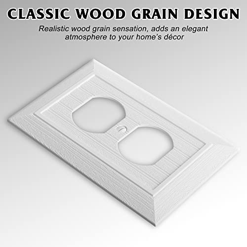 Anteer Modern Decorative Wall Plate Switch Plate Outlet Cover, Vintage Retro Wood Grain Design(Single Duplex-4 Pack, White) - Image 2