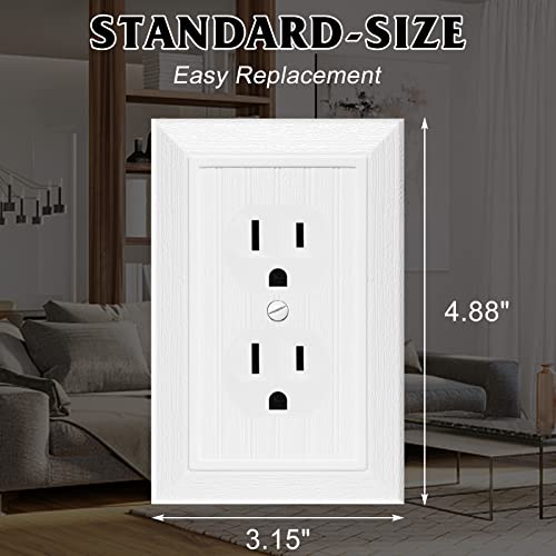 Anteer Modern Decorative Wall Plate Switch Plate Outlet Cover, Vintage Retro Wood Grain Design(Single Duplex-4 Pack, White) - Image 5