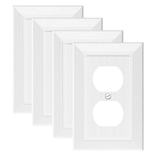 Anteer Modern Decorative Wall Plate Switch Plate Outlet Cover, Vintage Retro Wood Grain Design(Single Duplex-4 Pack, White) - Image 1