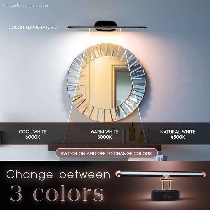 Murphy 6W 3-in-1 Color Chnaging Black Rose Gold Finish LED Mirror Picture Wall Light,Bathroom Vanity Led Mirror Light with 2 Year Warranty (Cool White/Warm White/Natural White)-Pack of 1 - Image 4