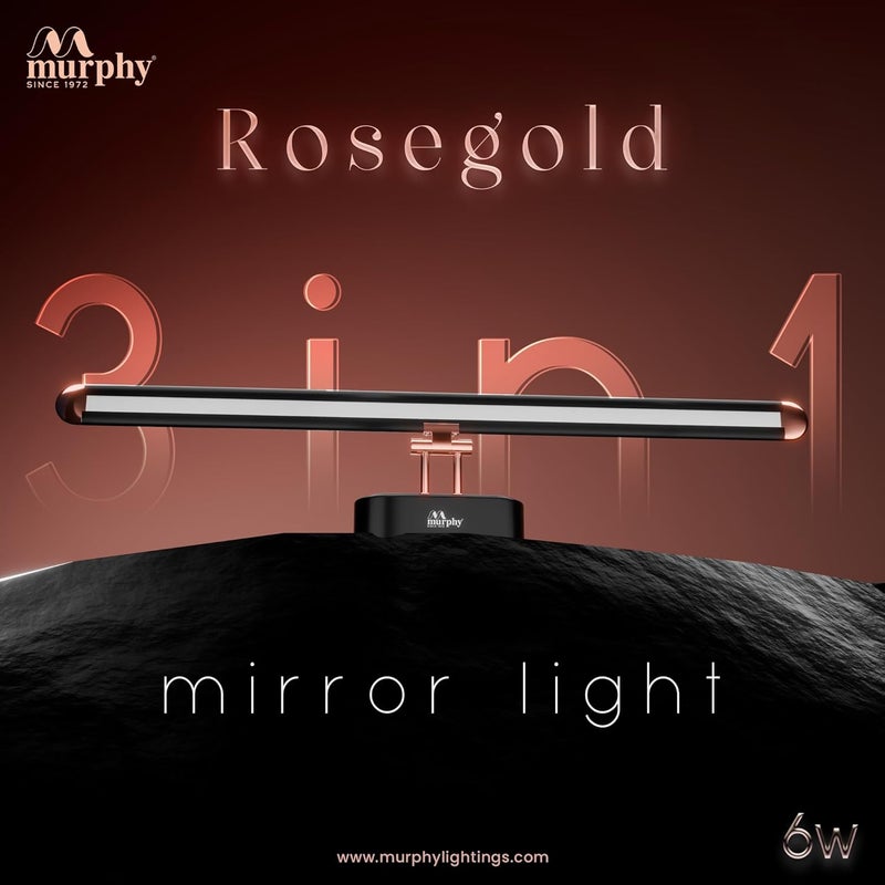 Murphy 6W 3-in-1 Color Chnaging Black Rose Gold Finish LED Mirror Picture Wall Light,Bathroom Vanity Led Mirror Light with 2 Year Warranty (Cool White/Warm White/Natural White)-Pack of 1 - Image 2