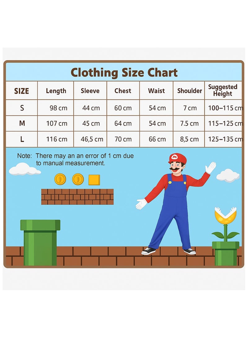 NNEWVANTE Super Brother Costume for Kids-Mario Costume Kids Cosplay Jumpsuit with Accessory (RED-M) - Image 4