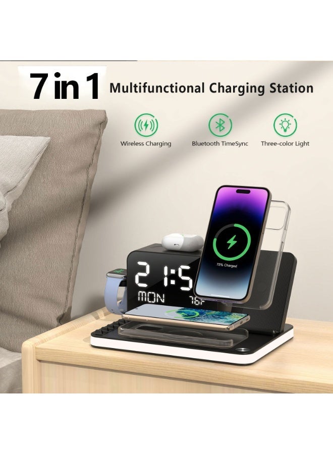 Domars 7-in-1 Wireless Charging Station for Multiple Devices, Wireless Charger with Night Light, Bluetooth Time Sync, for iPhone 17/16/15/14/13 Pro Max, Android Phones, AirPods & For Apple Watch - Image 2