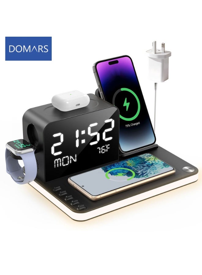 Domars 7-in-1 Wireless Charging Station for Multiple Devices, Wireless Charger with Night Light, Bluetooth Time Sync, for iPhone 17/16/15/14/13 Pro Max, Android Phones, AirPods & For Apple Watch - Image 1