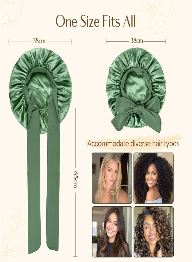 YANIBEST Silk Bonnet for Sleeping Women, Satin Hair Bonnet with Tie Band, Night Sleep Cap Wrap for All Hair Types Green - Image 3