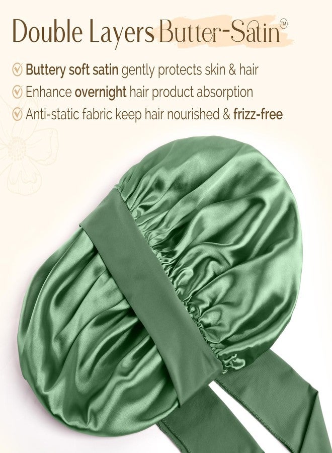 YANIBEST Silk Bonnet for Sleeping Women, Satin Hair Bonnet with Tie Band, Night Sleep Cap Wrap for All Hair Types Green - Image 2