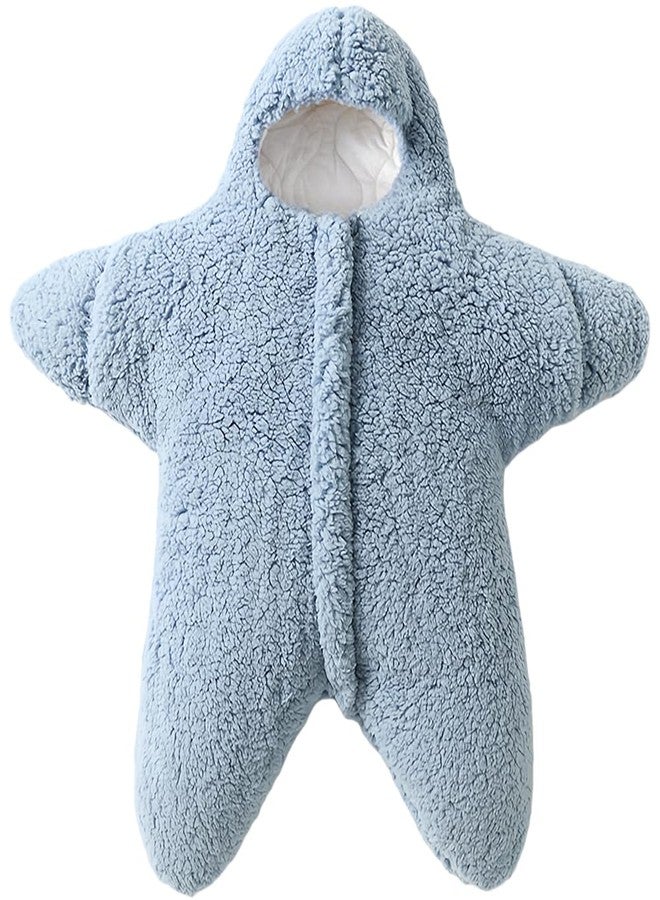 BINIDUCKLING Baby Bunting Suit Starfish Outfit Sherpa Fleece & Padded Pramsuit for Fall & Winter Temp of 40-50℉ Light Blue 12 Months - Image 1