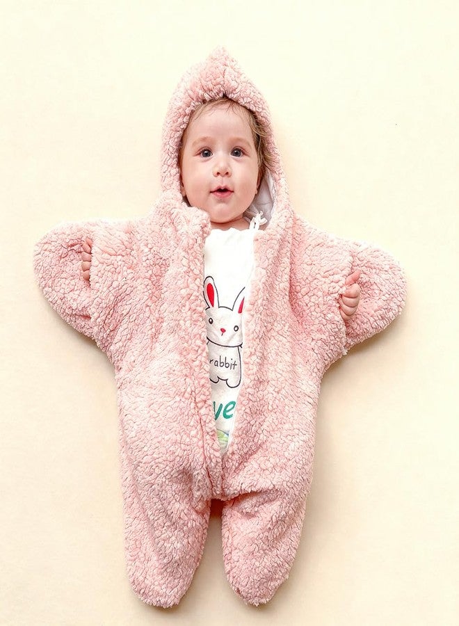 BINIDUCKLING Baby Bunting Suit Starfish Outfit Sherpa Fleece & Padded Pramsuit for Fall & Winter Temp of 40-50℉ Light Blue 12 Months - Image 3